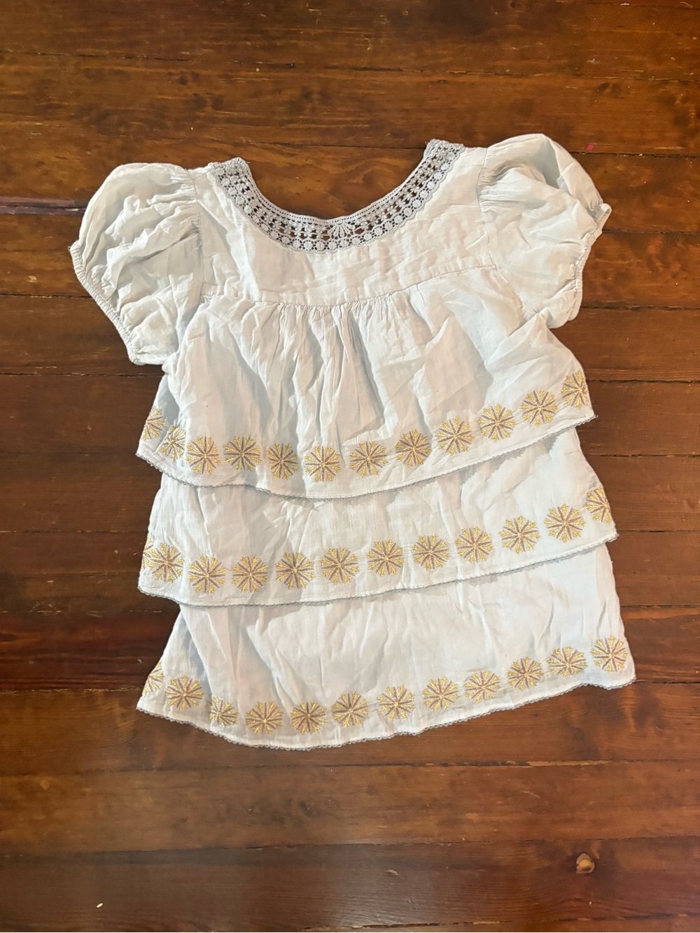Anthropologie Floreat pale gray gold embroidered layer top blouse size 2 - Picture 4 of 4